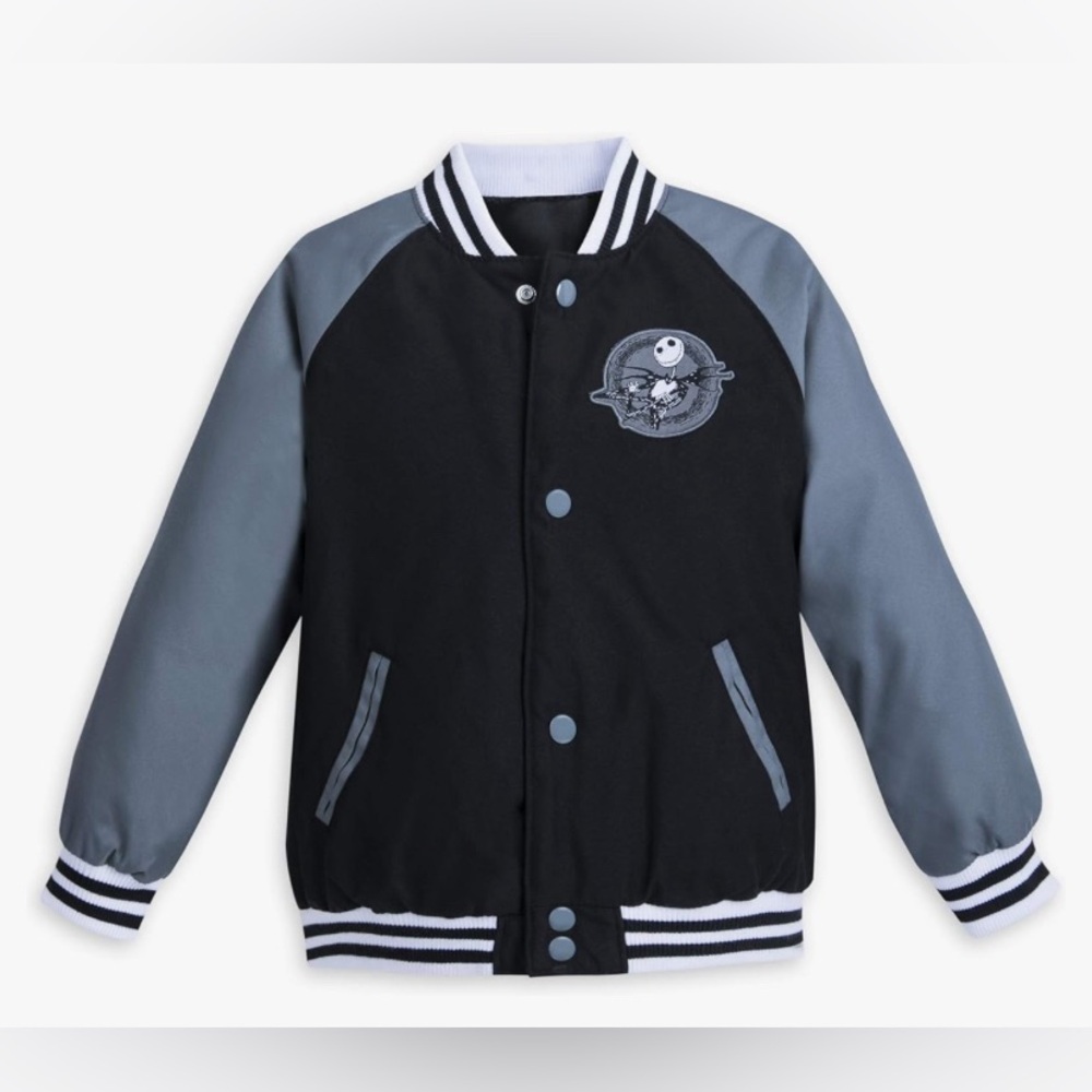 Disney Parks Jack Skellington Varsity Jacket Unisex 7/8 black gray bomber